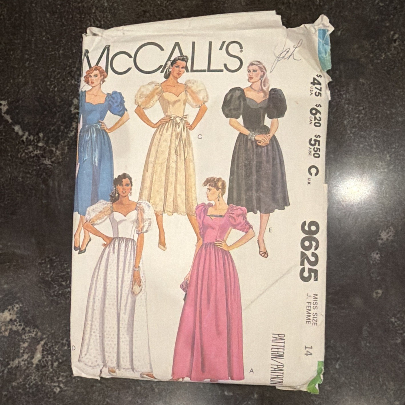 McCall’s 9625 Women’s Evening Dress Sewing Pattern Vintage Original Size 14