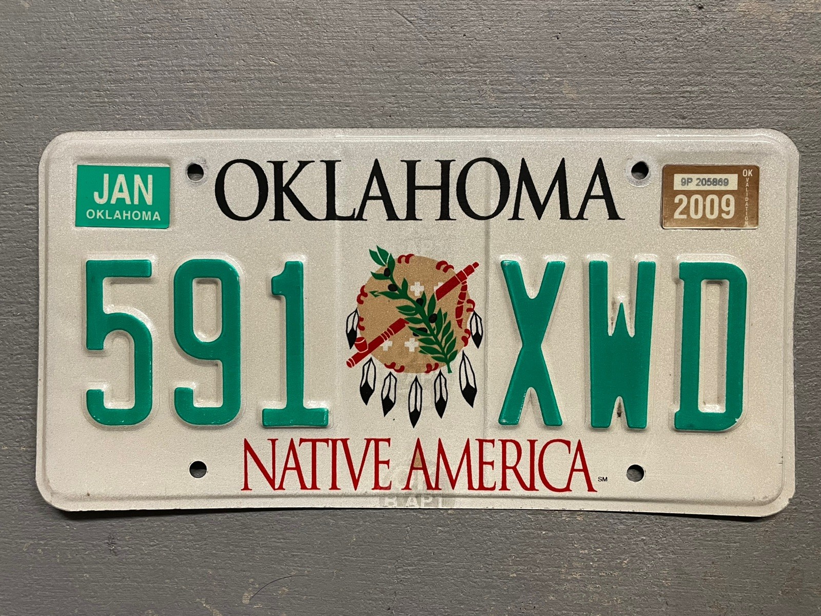 VINTAGE OKLAHOMA LICENSE PLATE NATIVE AMERICA DRUM 🥁 RANDOM LETTERS/NUMBERS
