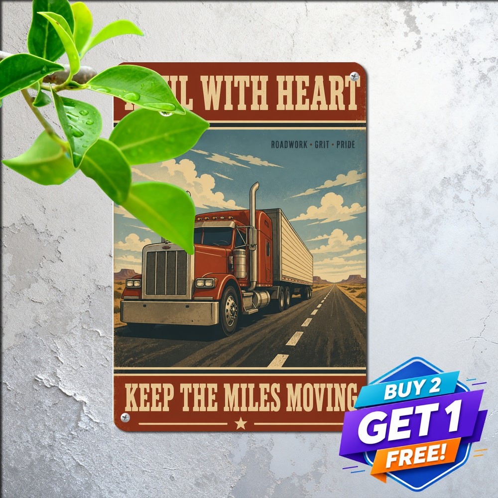 Classic Red Truck Fleet Transport Log Hauling Poster Retro Metal Tin Sign 8x12