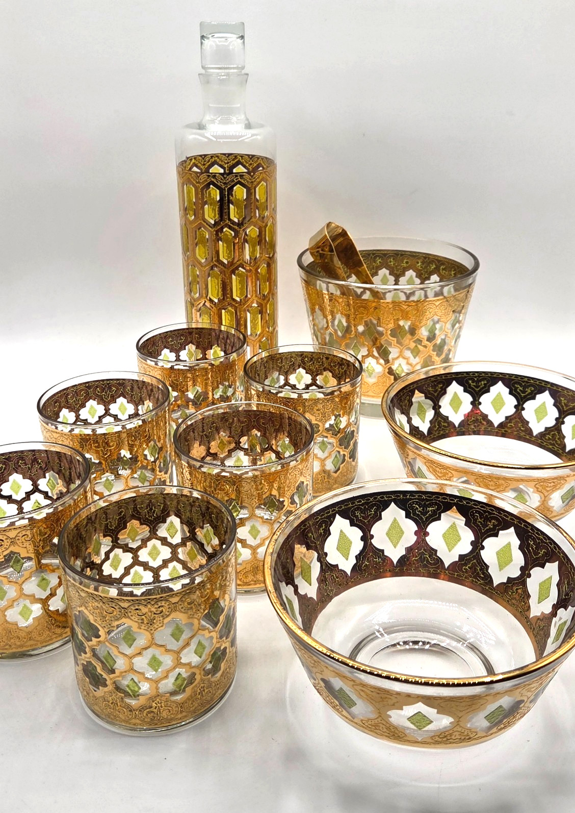 Culver Valencia Style Barware 11 Piece Set Hollywood Regency Style Glass Barware