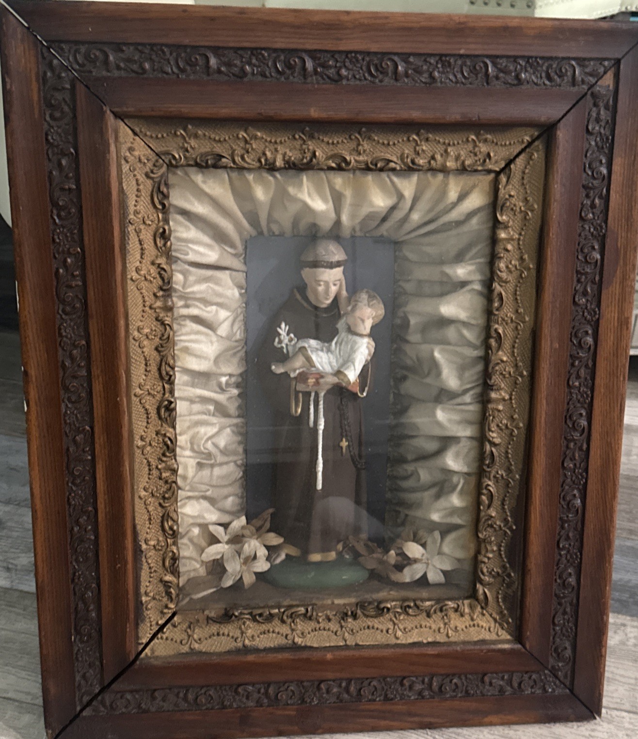 *ANTIQUE ST ANTHONY FRAMED SHADOW BOX  22”