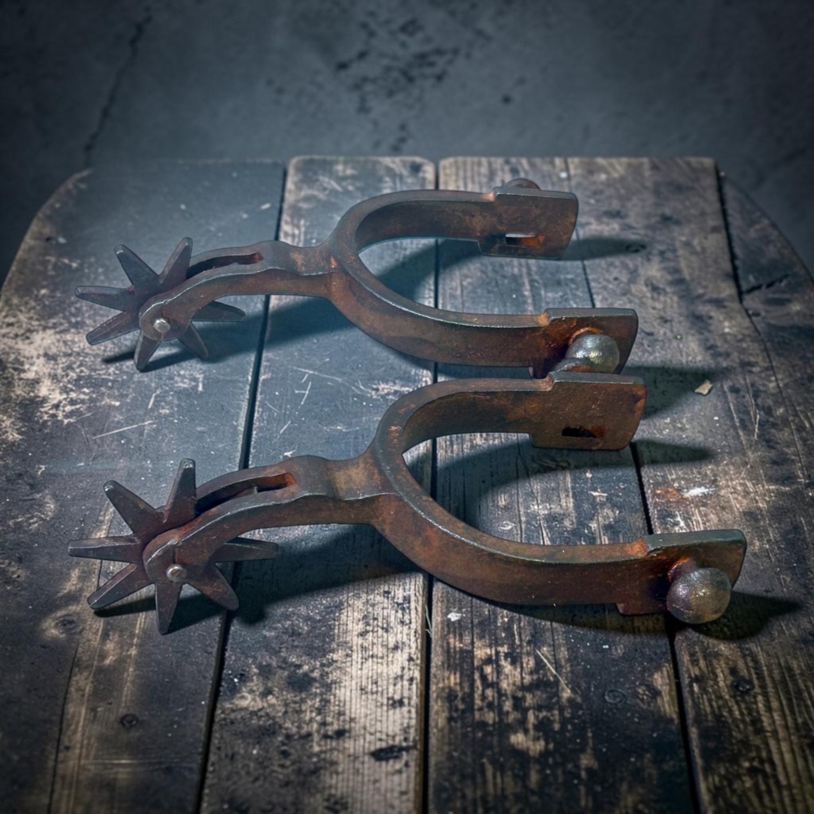 Pair Vintage Cast Iron Cowboy Spurs Old West Style Antique Finish Rustic Decor