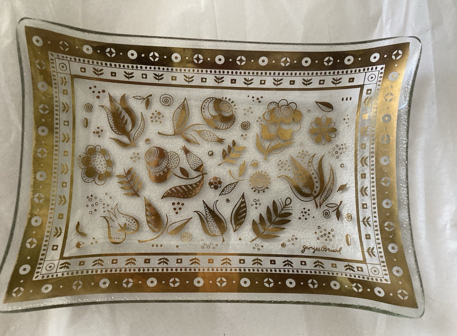 Georges Briard Glass Clear Gold Tray Dish 9 Georges Briard Glass Clear Gold Tray Dish 9