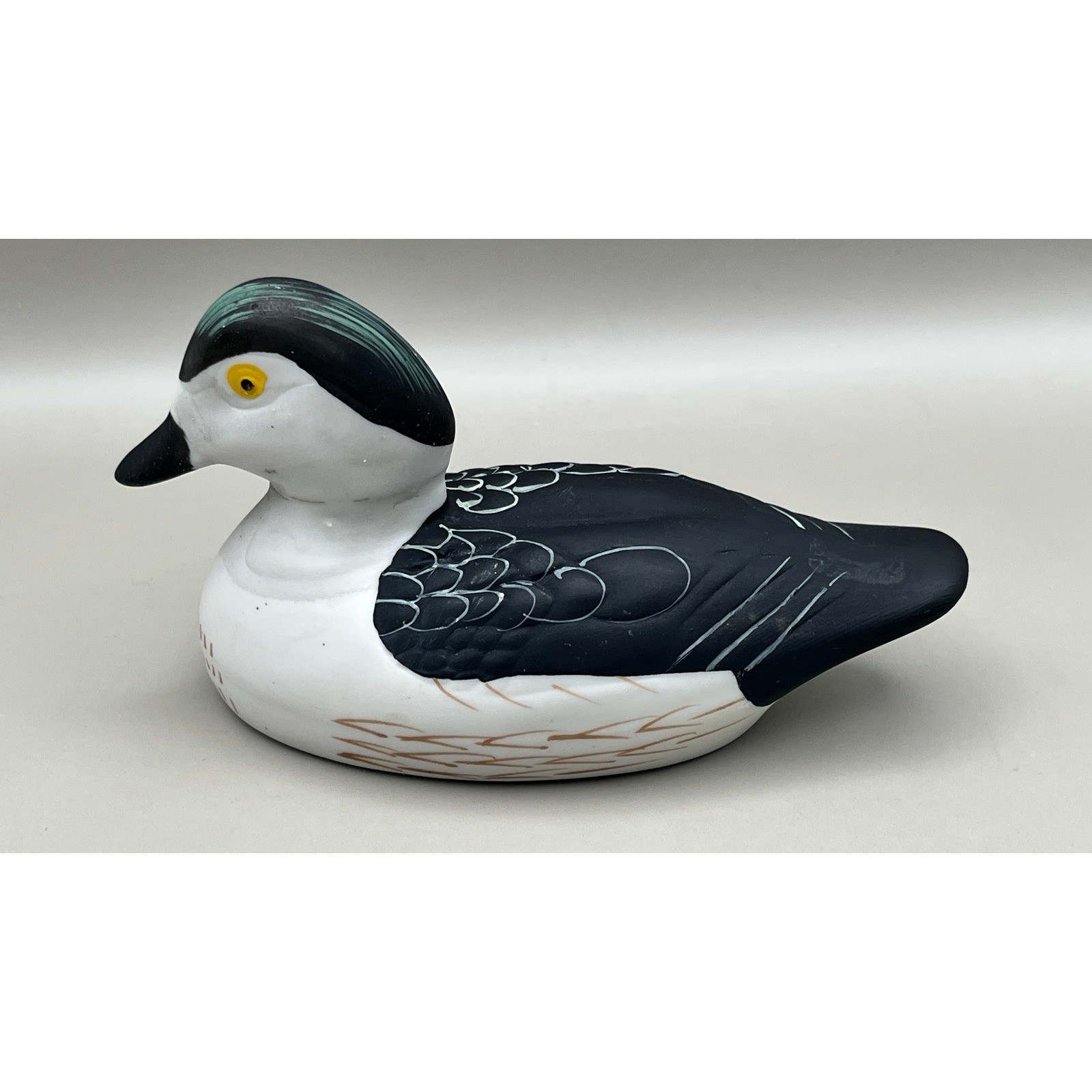 Vtg Hand Painted Ceramic Smew Duck Decoy Figurine Japan Black White Signed 5\