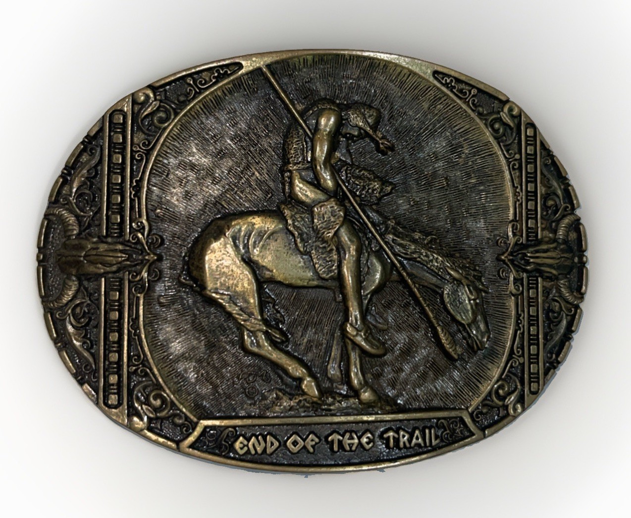 Montana Silversmiths End of the Trail Native American Vintage Brass Belt Buckle