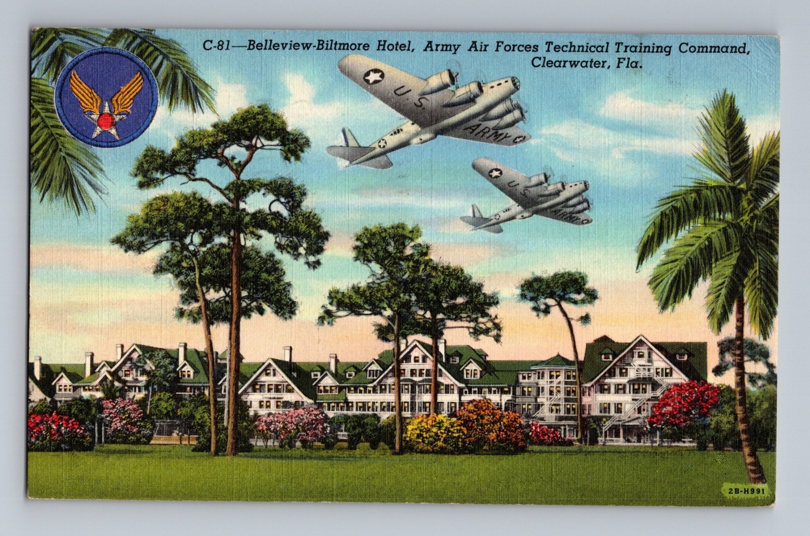 Belleview-Biltmore Hotel Army Air Forces Technical Train Clearwater FL Postcard
