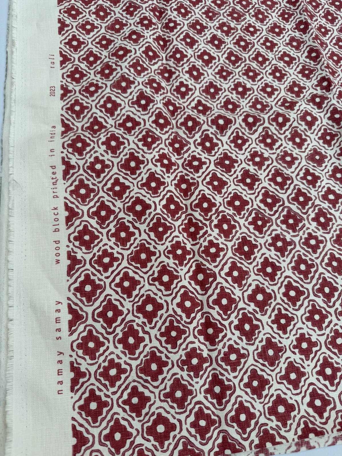 Namay Samay Tali Rouge Linen 39” Wood Block Printed In India Namay Samay Tali Rouge Linen 39” Wood Block Printed In India