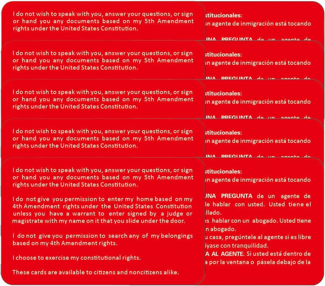 10 PCS Plastic Know Your Rights Immigration Red Card - Constitutional Rights