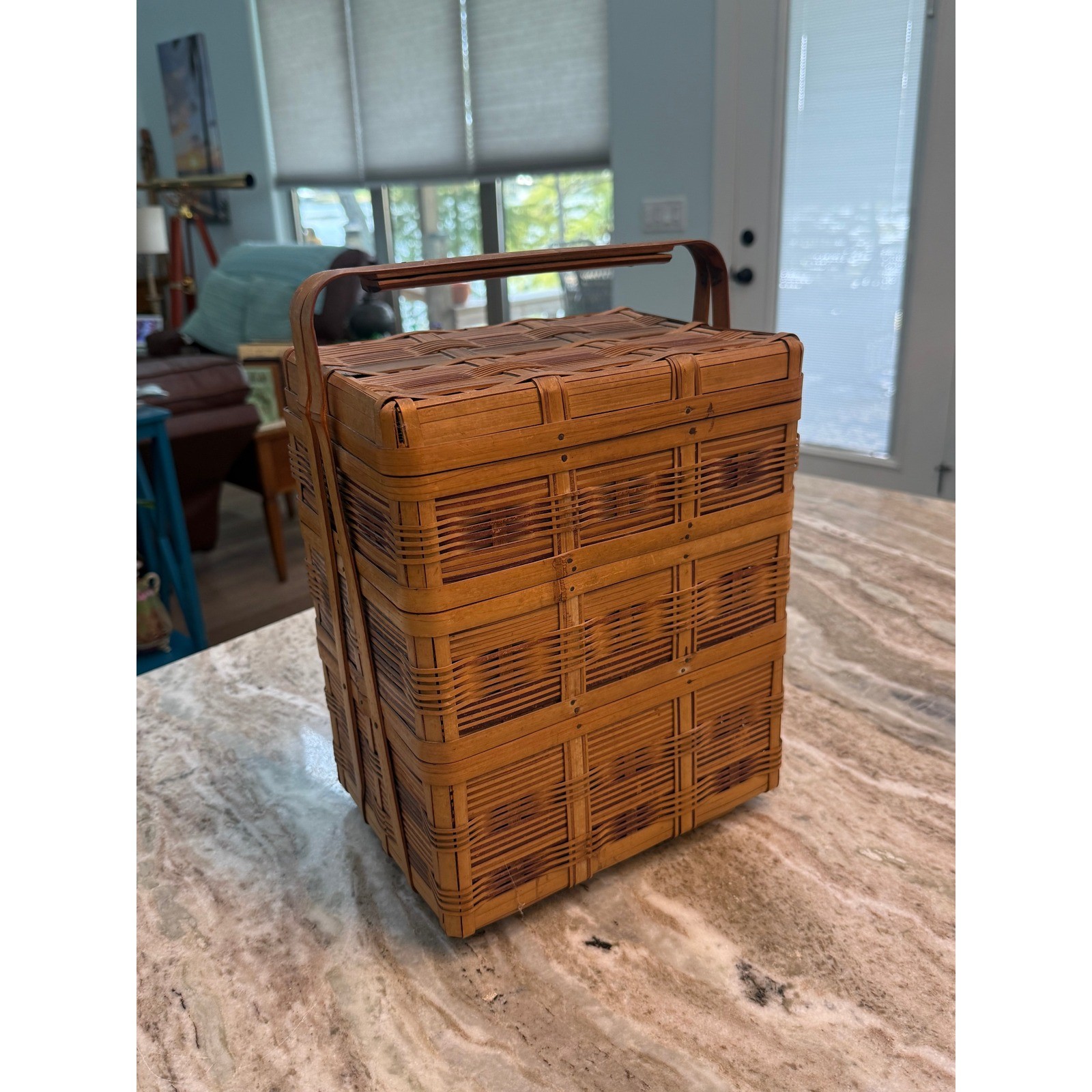 Vintage Chinese Wedding Basket 3 Tier Stacking Woven Bamboo Picnic Box Wood Vintage Chinese Wedding Basket 3 Tier Stacking Woven Bamboo Picnic Box Wood