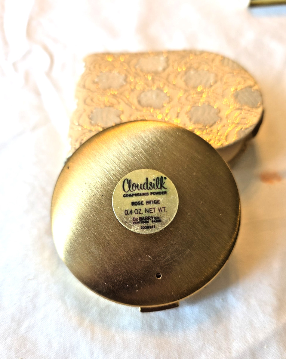DU BARRY CLOUDSILK VINTAGE COMPRESSED POWDER ROSE BEIGE COMPACT MIRROR W/CASE
