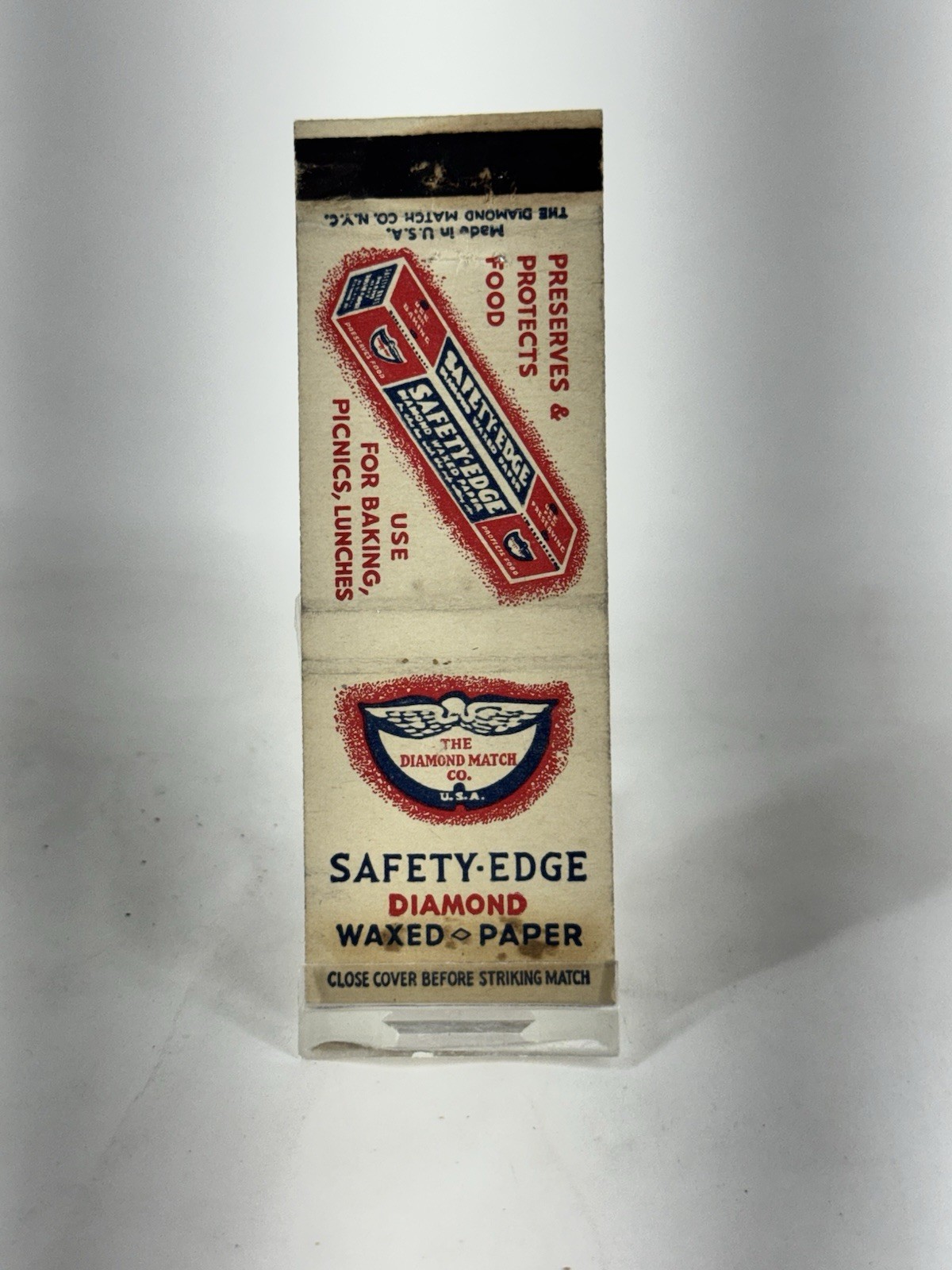 Safety Edge Diamond Waxed Paper Vintage Matchbook Cover m8