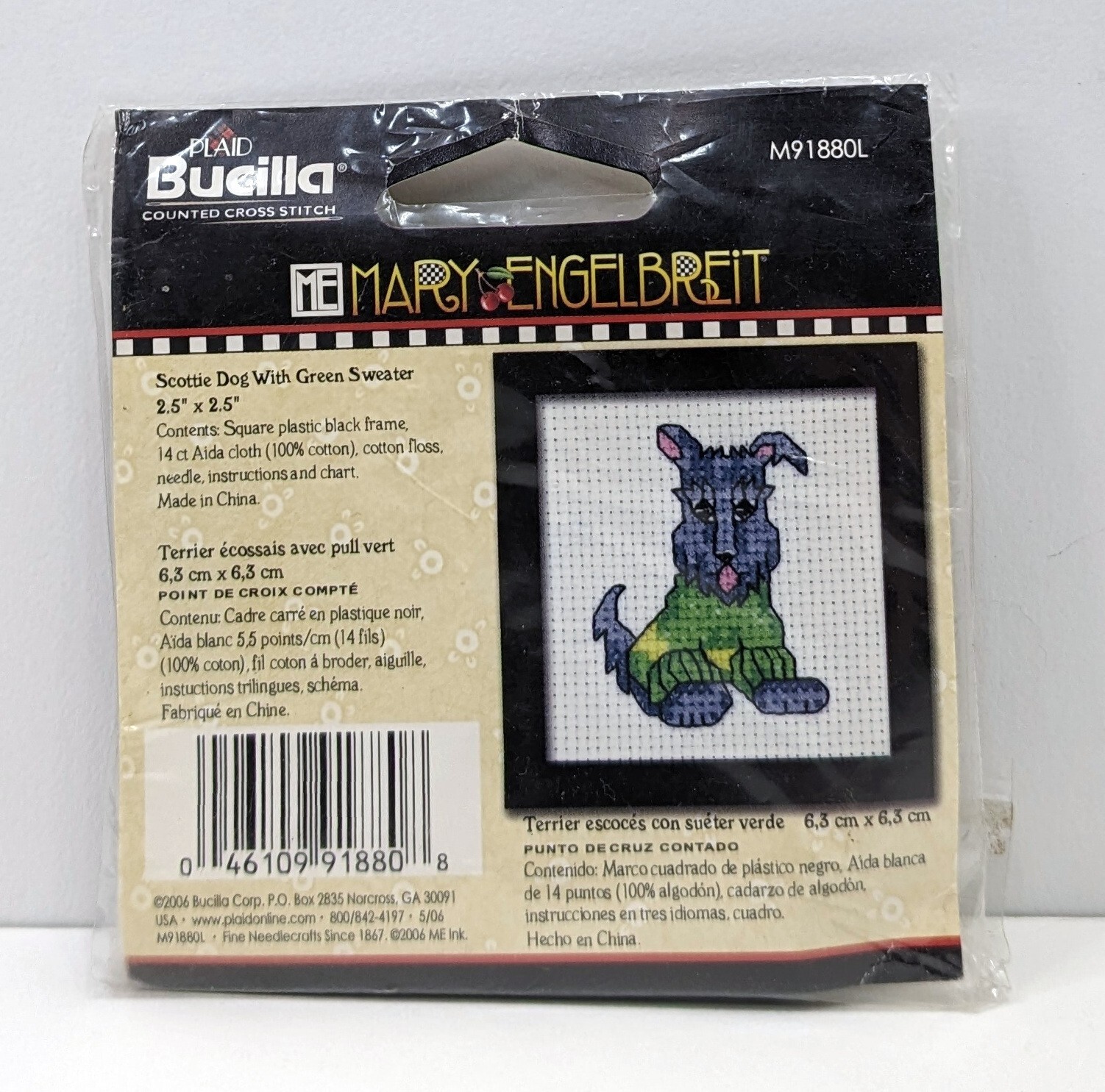 Mary Engelbreit Scottie Dog Green Sweater Cross Stitch Kit Sealed Bucilla 2006