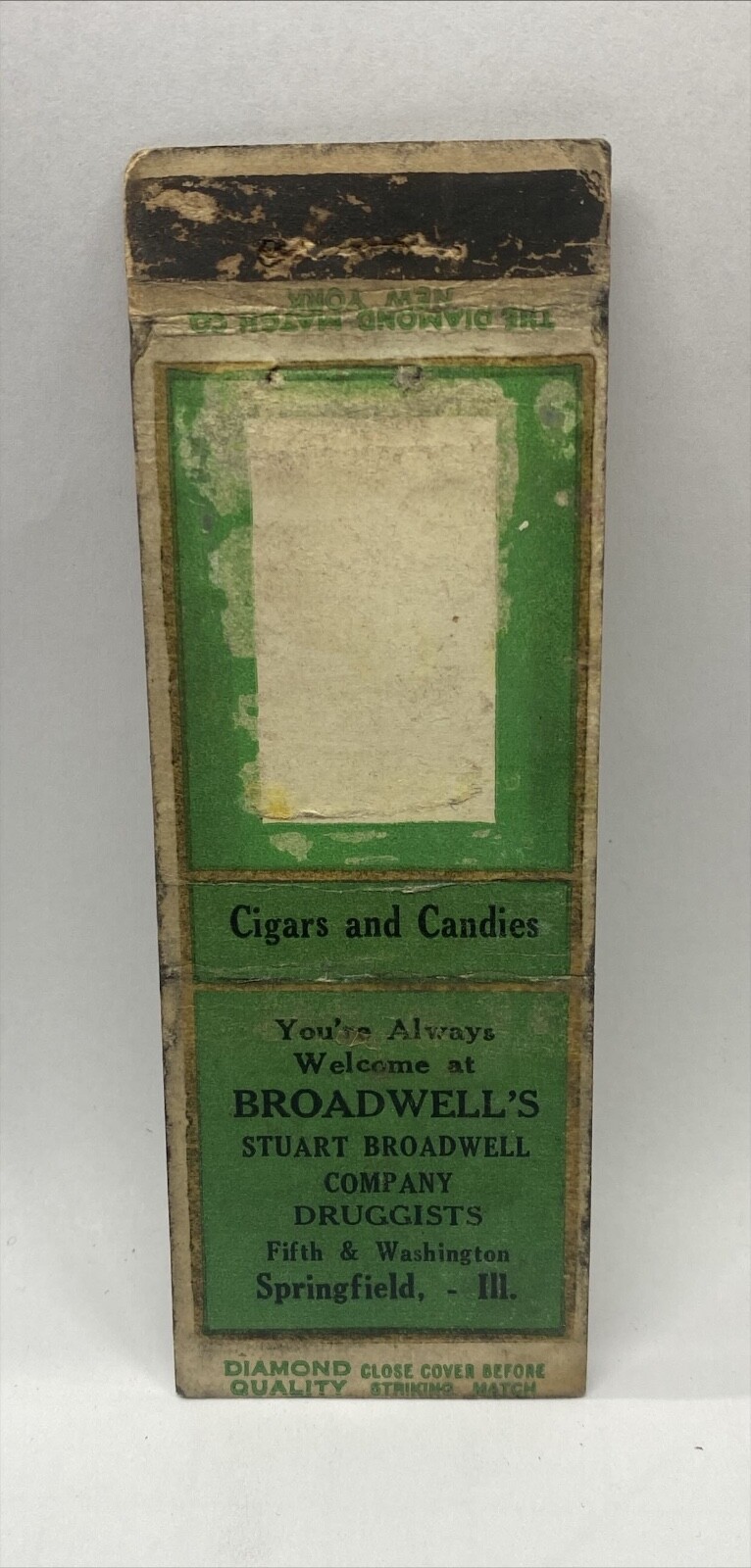 Springfield, IL Stuart Broadwell Company Druggists c1930s Diamond Matchbook