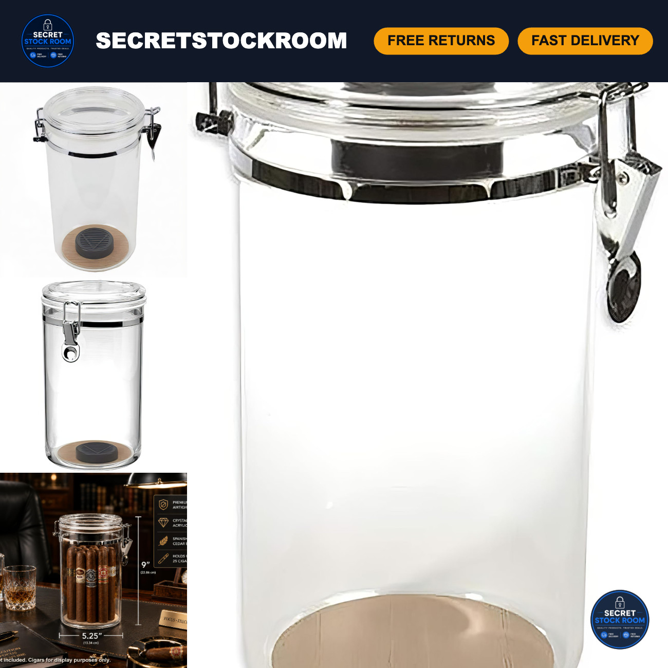 25 Count Acrylic Humidor Jar with Humidifier & Cedar Lining - Perfect for Cigars