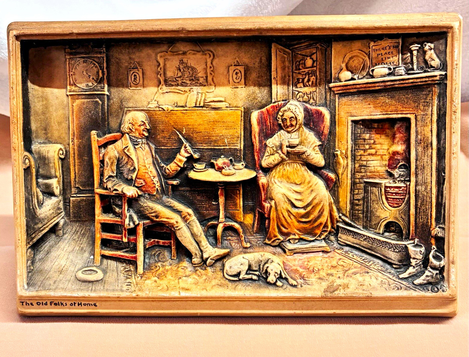 Vintage “The Old Folks at Home” 3D Ivorex wall plaque marked.