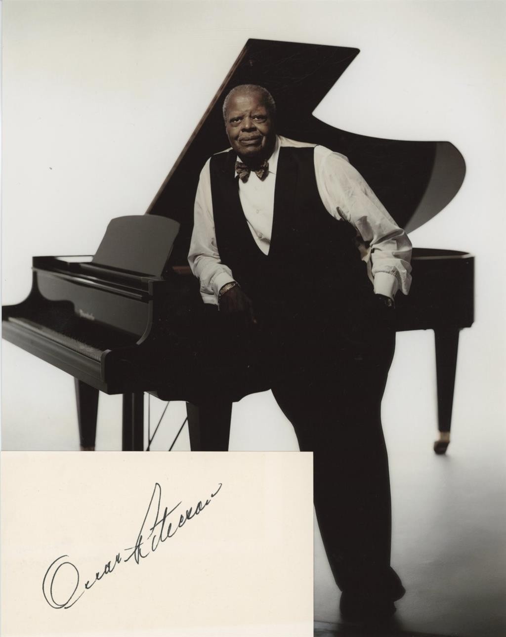 Oscar Peterson- Signed Index Card w/Photo