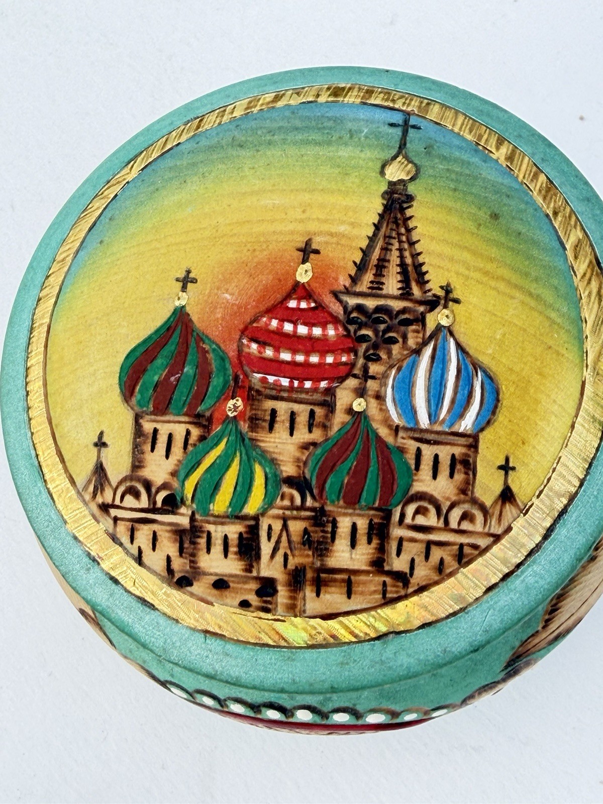 Vintage Hand-Painted Russian St.Basil's Cathedral Wooden TrinketBox Vintage Hand-Painted Russian St.Basil's Cathedral Wooden TrinketBox