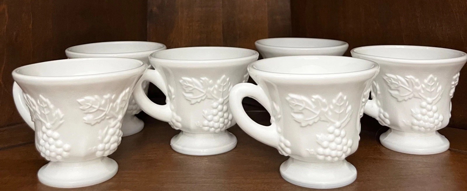 (6) Harvest Grape Milk Glass Footed Tea Cups Mug Indiana