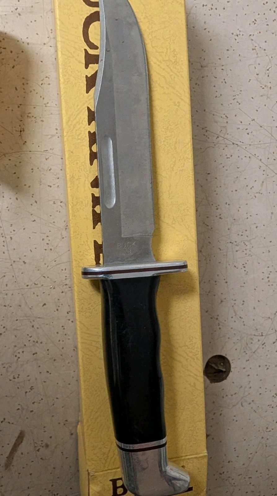 2004 BUCK 119 FIXED BLADE HUNTING KNIFE W/ SHEATH and BOX, Owners Marks