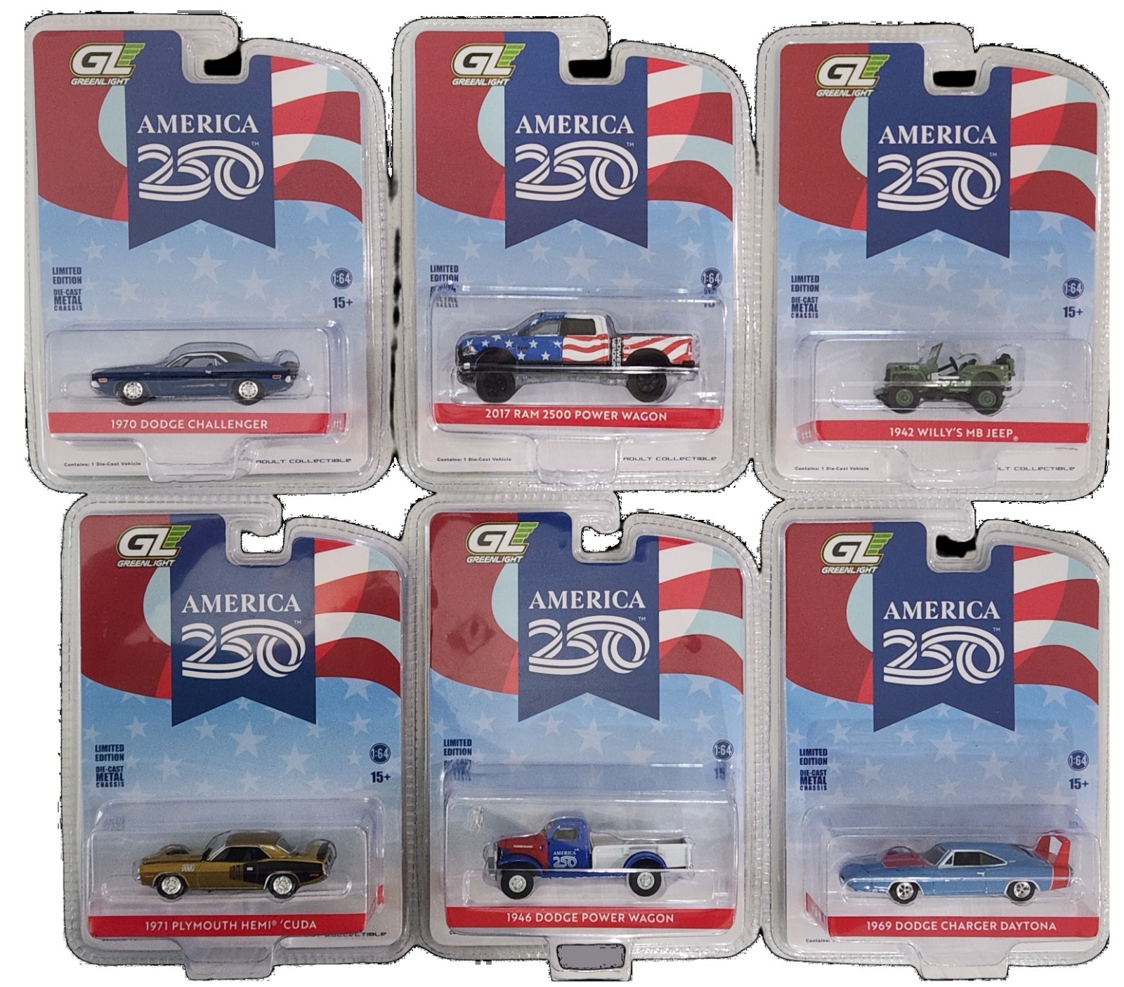 GreenLight 28180 1:64 Anniversary Collection Series 18 America 250 Set of 6