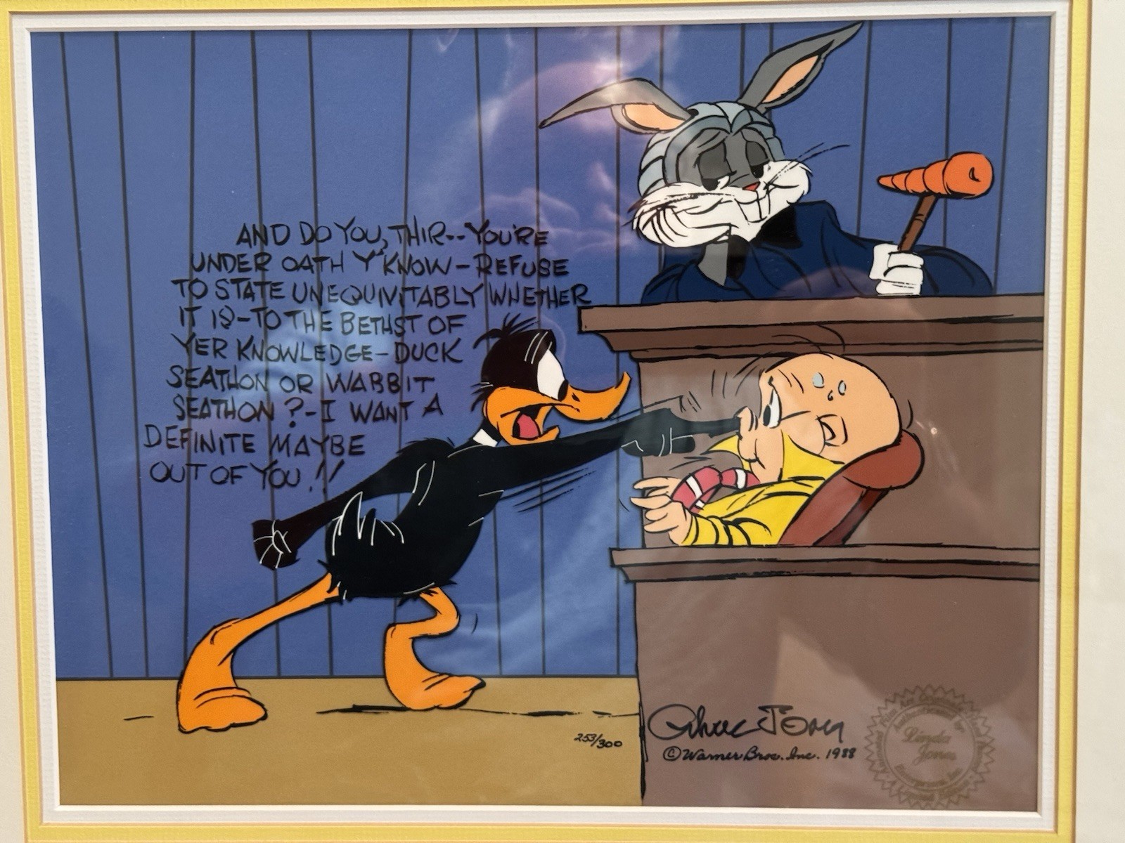 Warner Bros Signed Chuck Jones Cel Bugs Daffy Courtrooms Scene What’s Theverdict Warner Bros Signed Chuck Jones Cel Bugs Daffy Courtrooms Scene What’s Theverdict