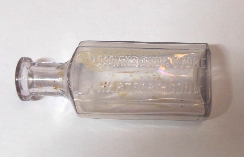 Antique Goodwin\'s Drug Store Hartford CT Amethyst Embossed Pharmacy Bottle 3.5\