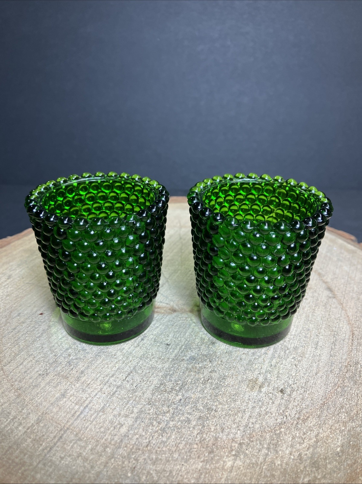 Vintage Emerald Green Hobnail Votive Candle Holder Pair 2.5” Tall Vintage Emerald Green Hobnail Votive Candle Holder Pair 2.5” Tall