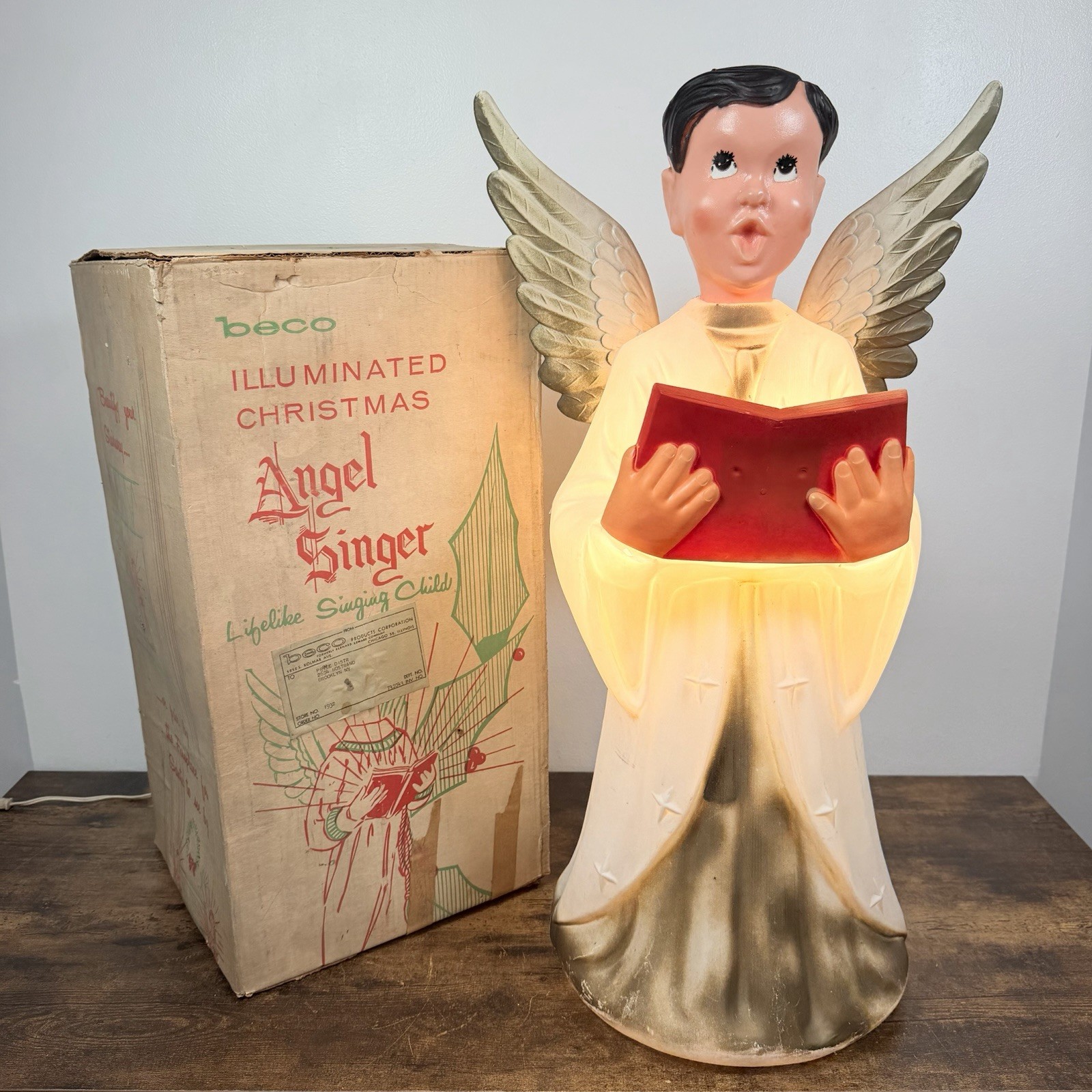 VTG BECO Choir Angel Boy Singer Blow Mold w/ Original Box Christmas 1960’s RARE