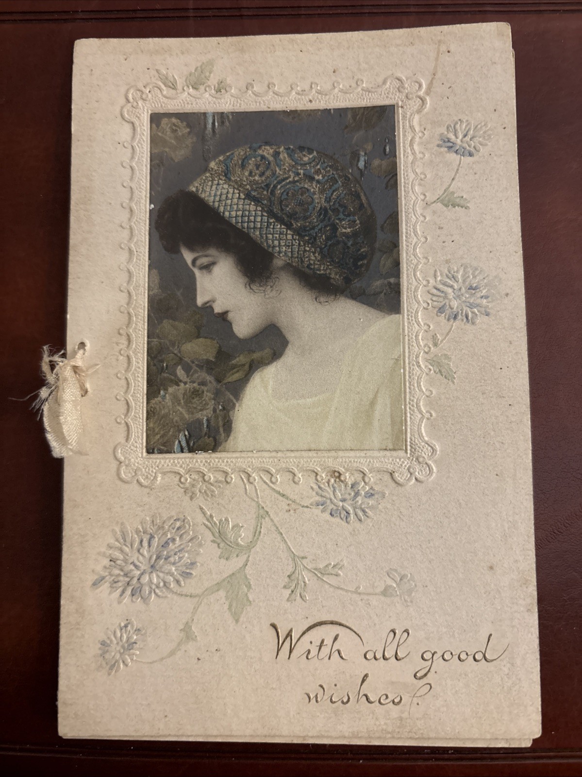 Antique Happy Birthday Woman Wishes Folding Greeting Card Embossed