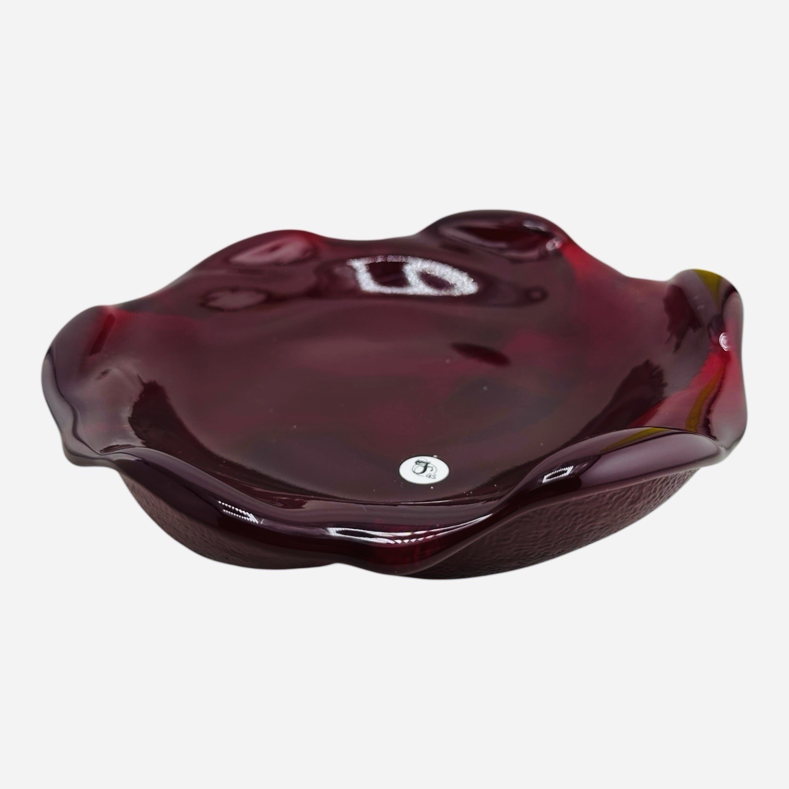 Fenton Art Glass Ruby Red Free Form Swirl Dish Ashtray 7 1/2” Vintage 