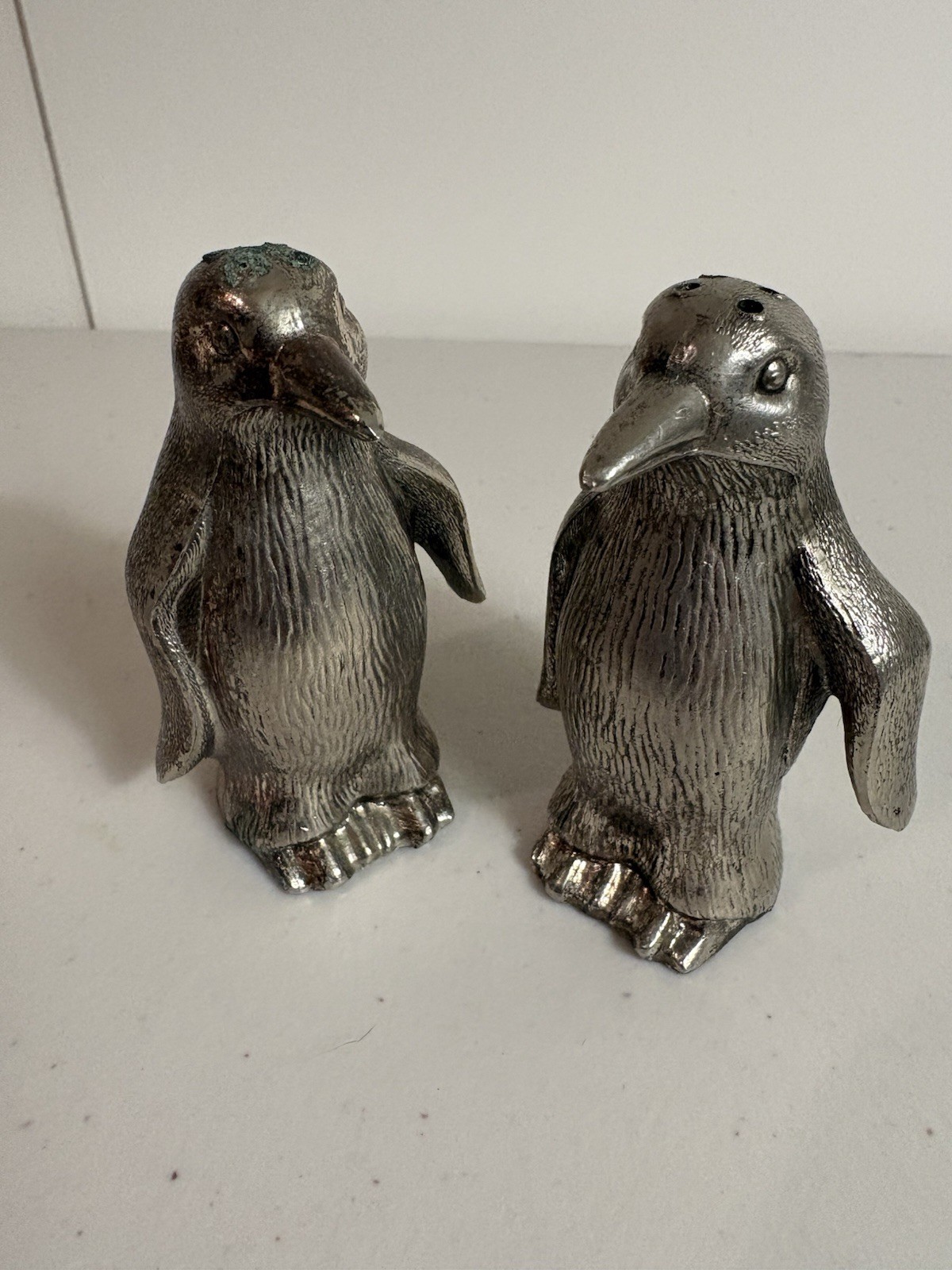 Vintage Metal Penguin Salt And Pepper Shakers.