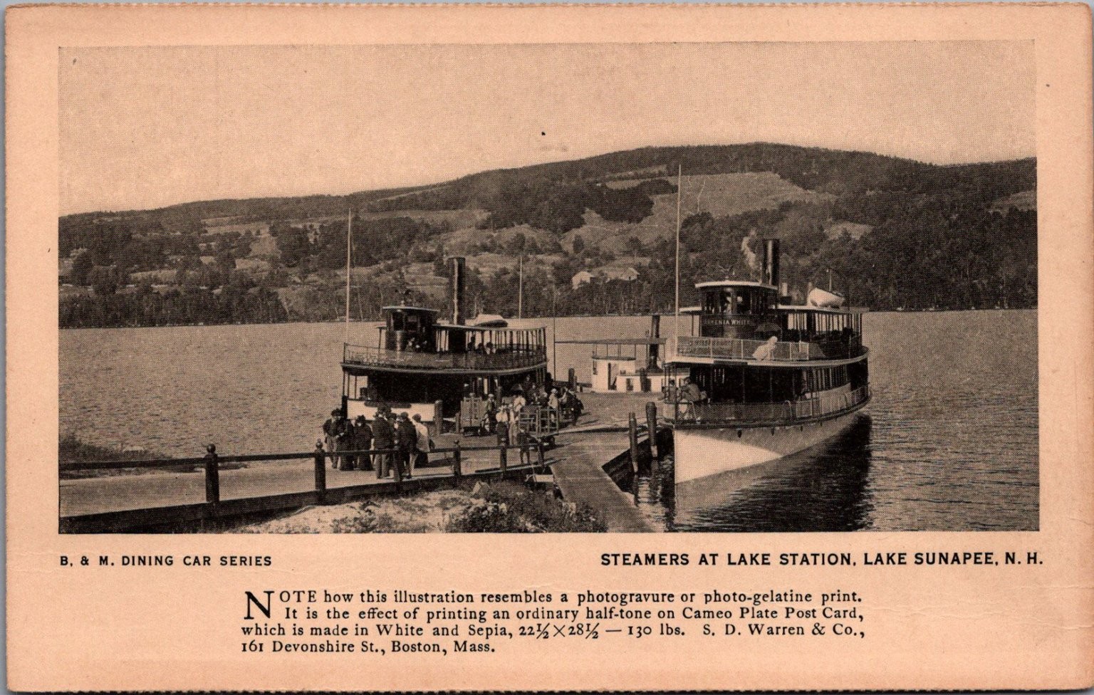 Lake Sunapee NH Steamboats Lake Station B&M Dining Car Series Postcard c1910 Lake Sunapee NH Steamboats Lake Station B&M Dining Car Series Postcard c1910