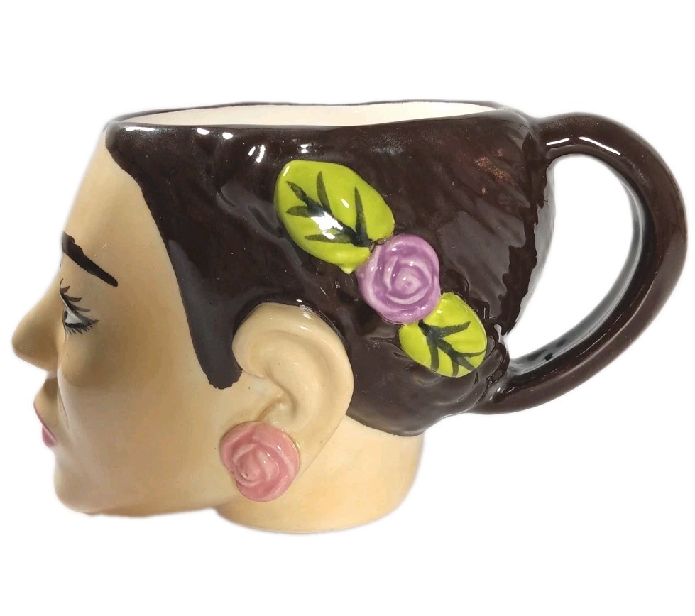 Vintage Mexican Folk Art Frida Kahlo 3D Face Mug Artisan Hand Painted LD Mex Vintage Mexican Folk Art Frida Kahlo 3D Face Mug Artisan Hand Painted LD Mex