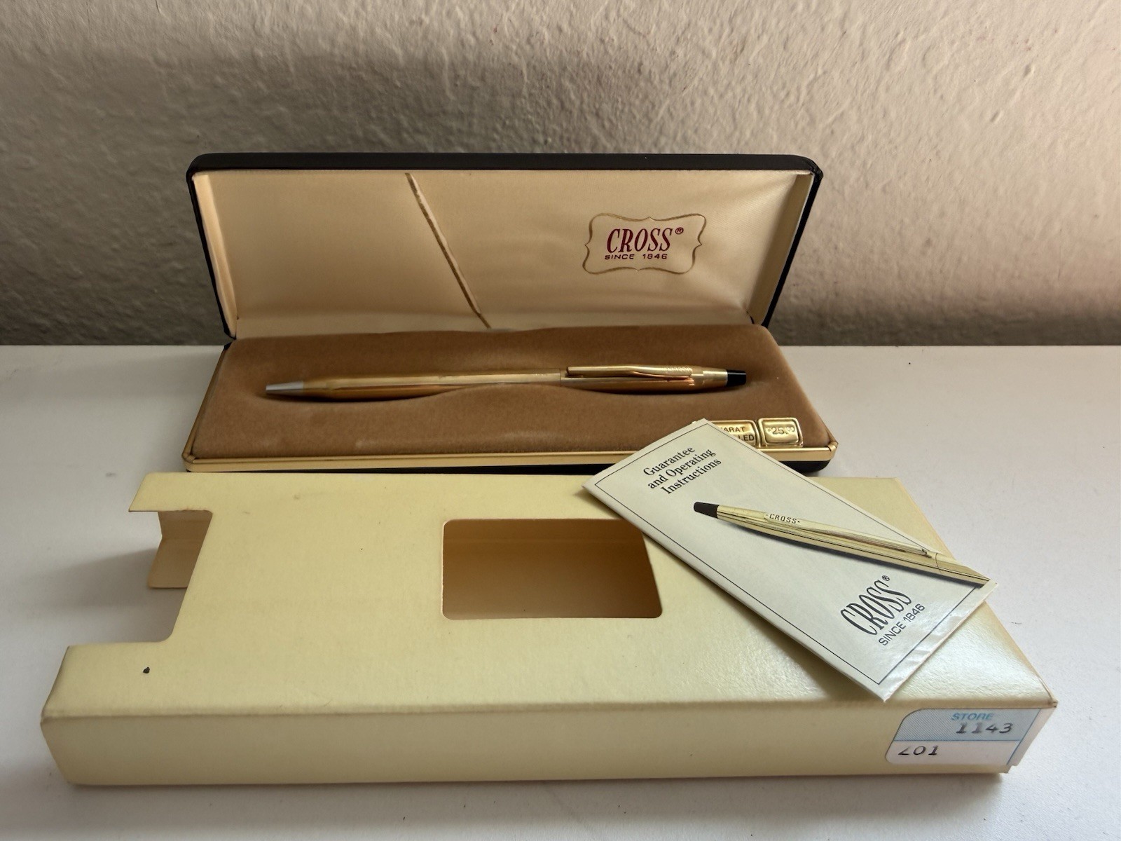 Vintage Cross 3911 10K Gold Filled Ballpoint Pen Original Box Papers Working