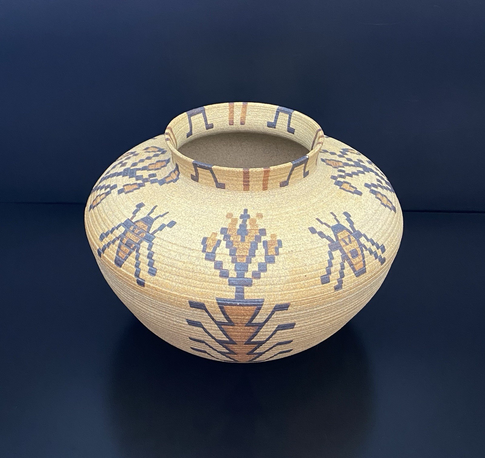 David Salk 1991 VTG Native American Basket Style Decorated Studio Pottery Vase