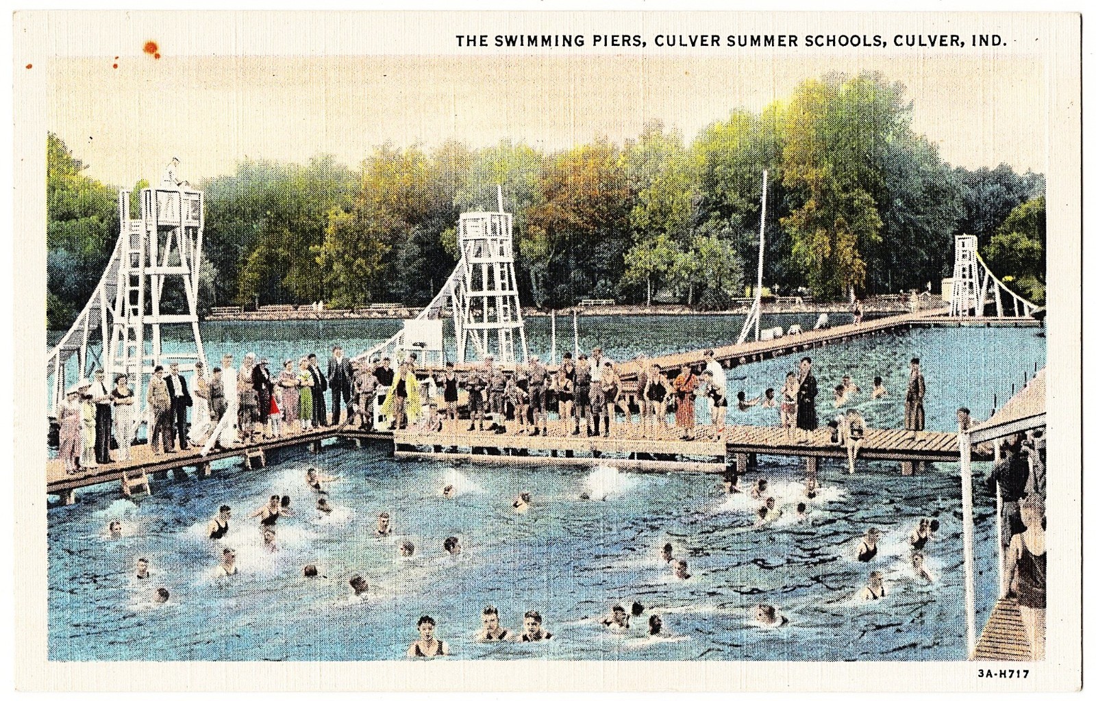 Culver IN - The Swimming Piers Culver Summer Schools 1940s postcard Culver IN - The Swimming Piers Culver Summer Schools 1940s postcard