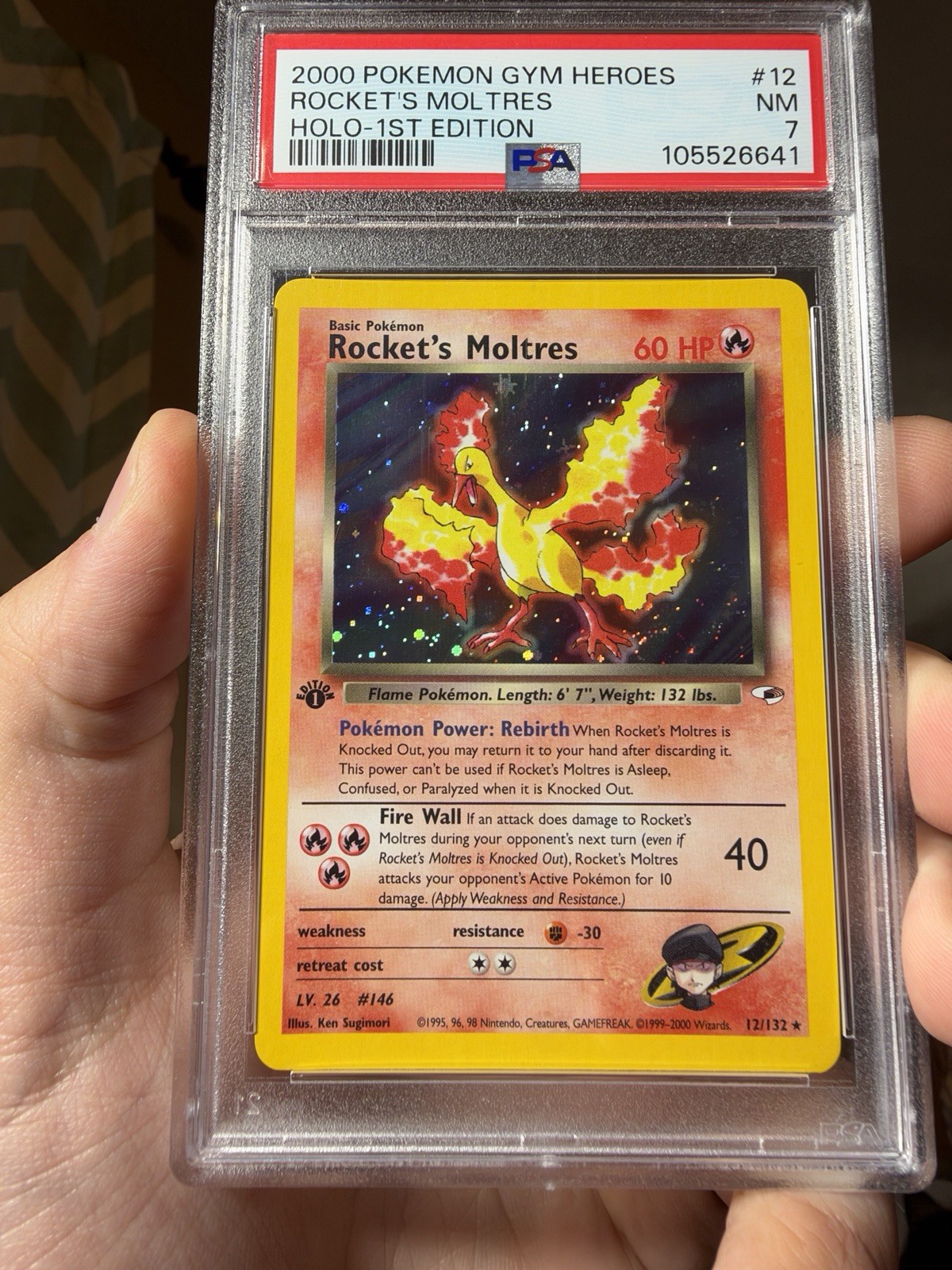 2000 Gym Heroes Rocket's Moltres 1st Edition Holo #12 PSA 7 English W Swirl