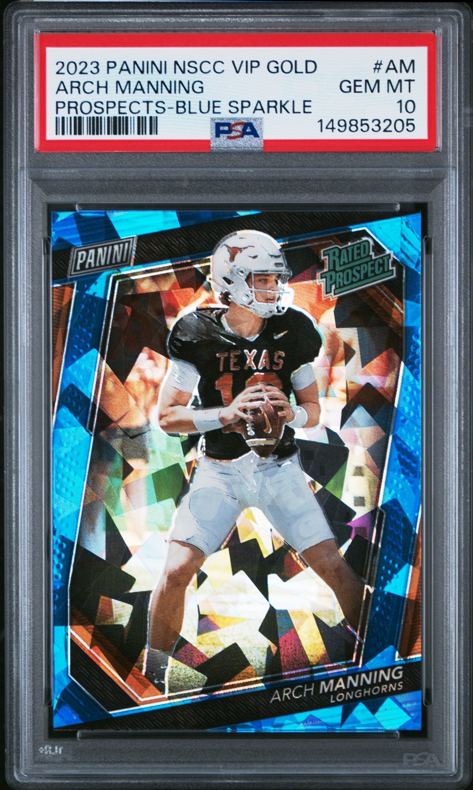 2023 PANINI NATIONAL VIP GOLD PROSPECTS BLUE SPARKLE ARCH MANNING 66/149 PSA 10