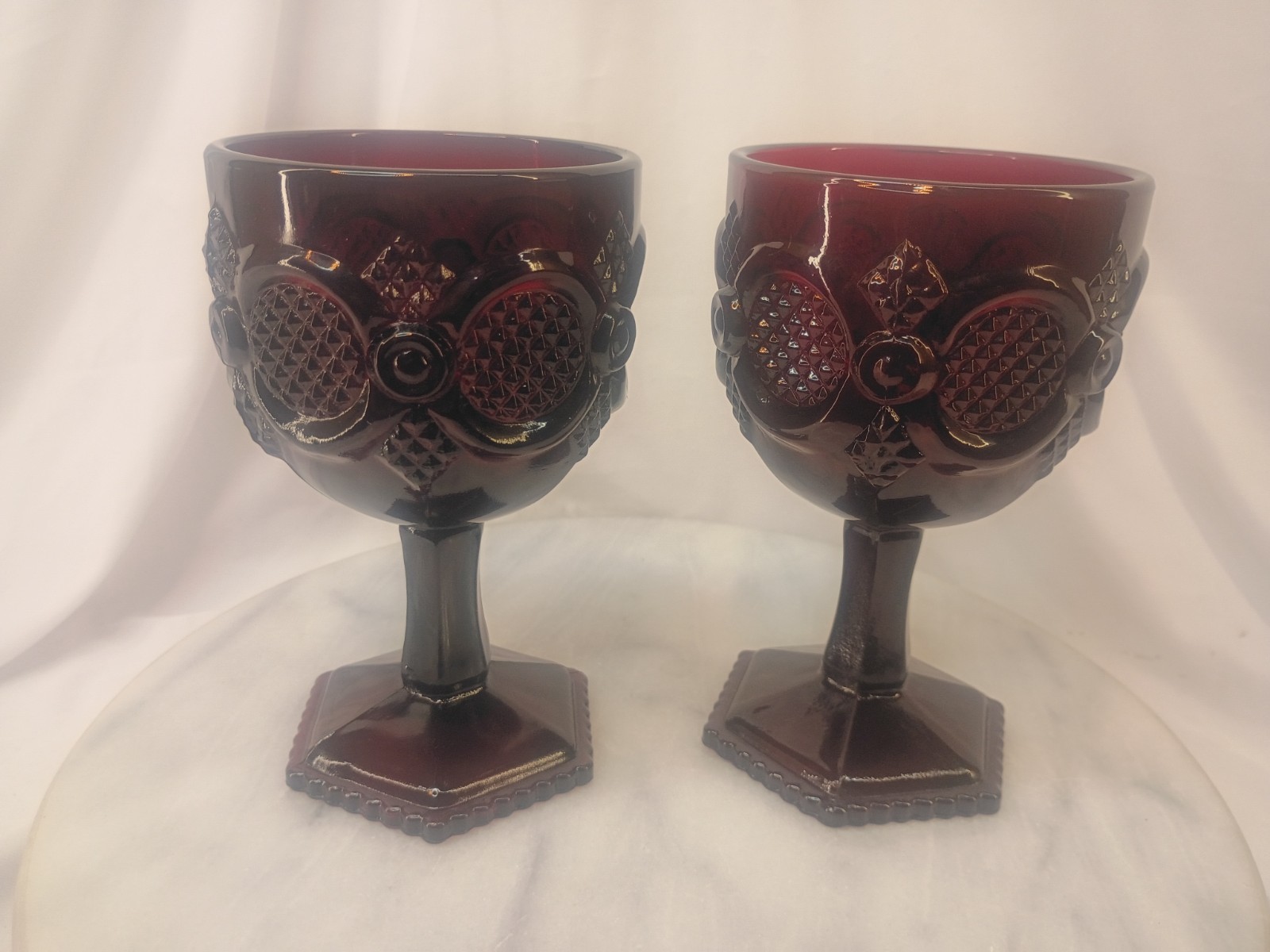 2 Vtg Avon Goblets Ruby Red Large Wine Water 6\