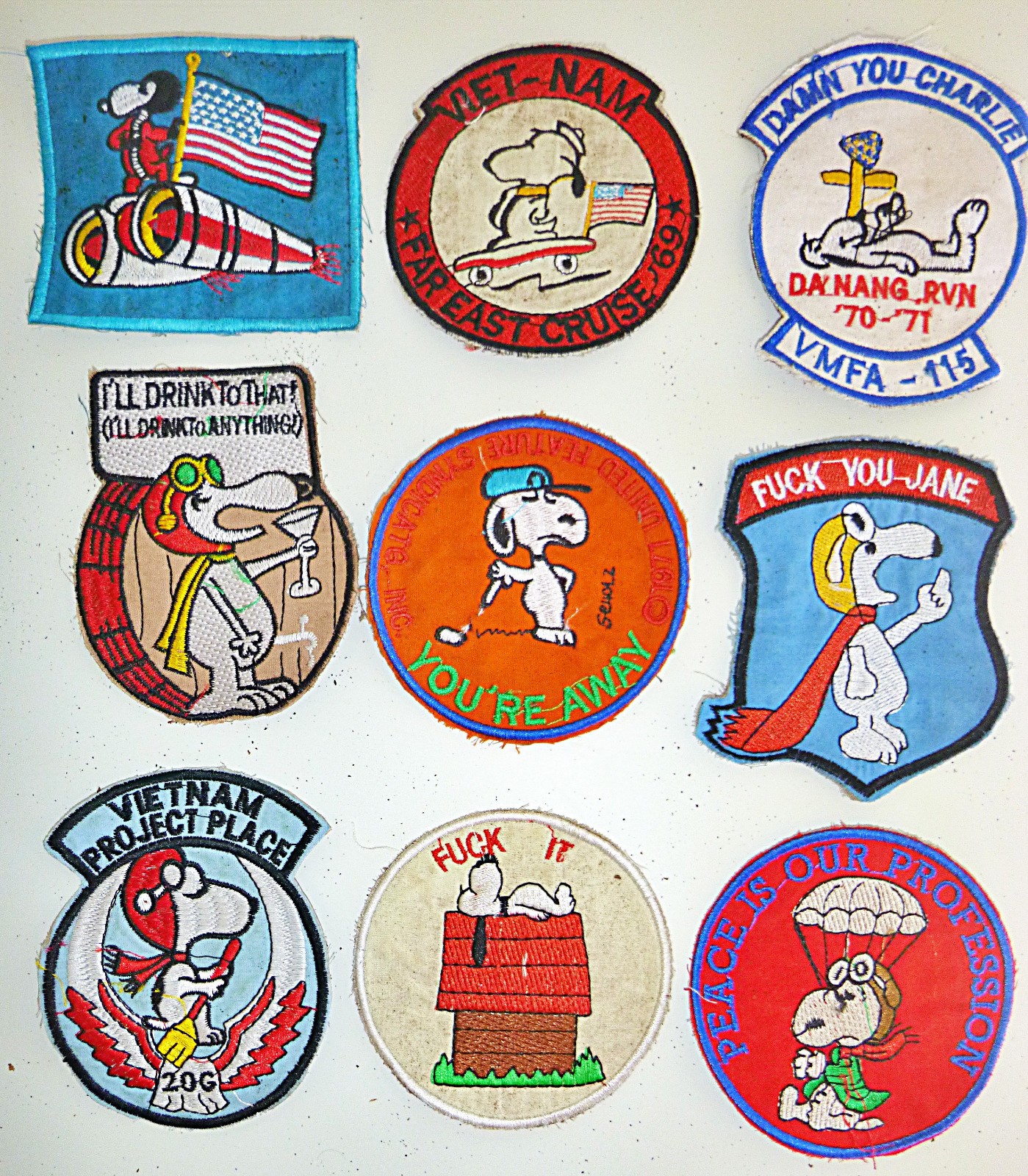 Lot of 9 Patch - Snoopy Says Fark You Jane - 1969 Cruise, Vietnam War,  S/9-3