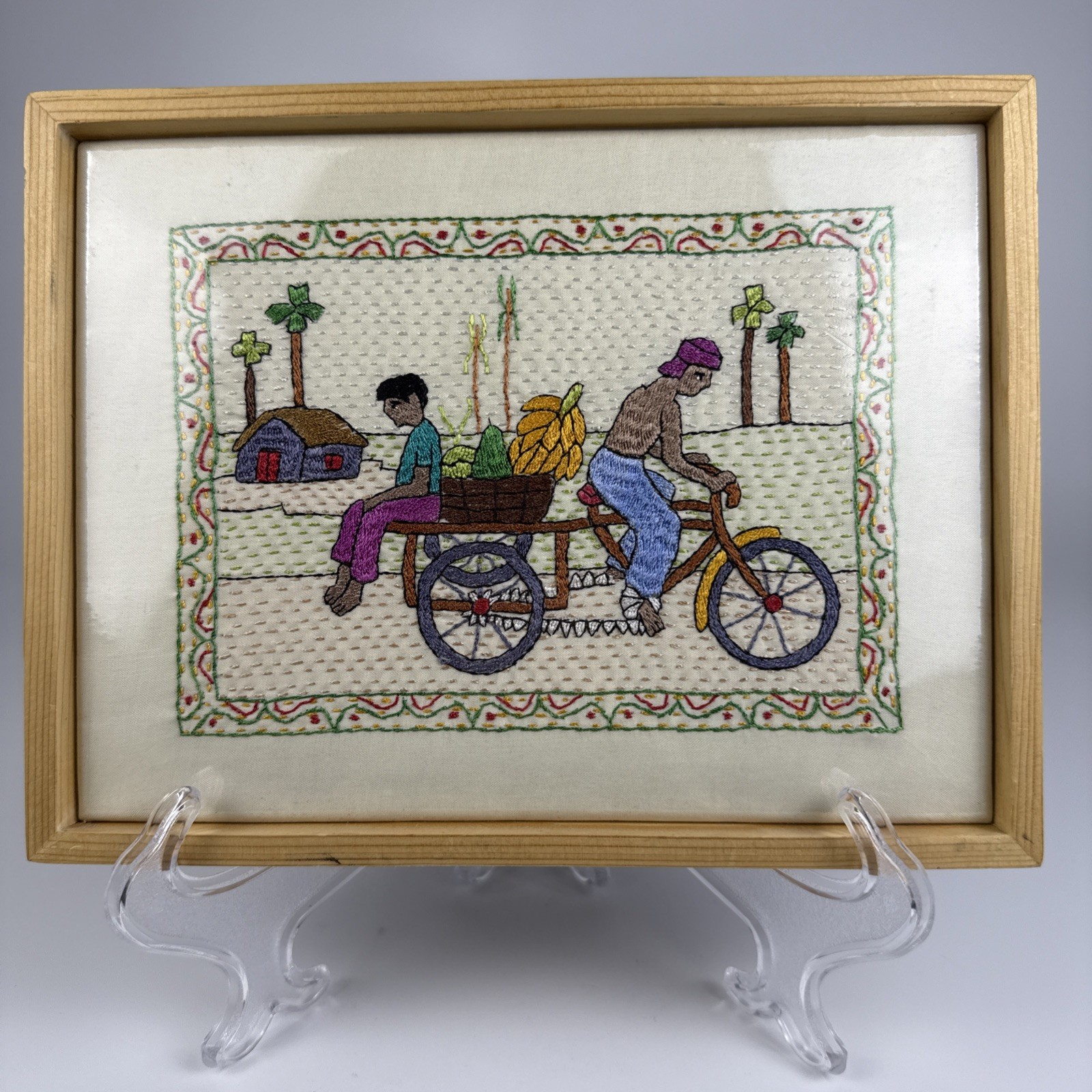 Aarong Bangladesh Nakshi Kantha Hand Embroidered Folk Art Framed Textile Tag Aarong Bangladesh Nakshi Kantha Hand Embroidered Folk Art Framed Textile Tag