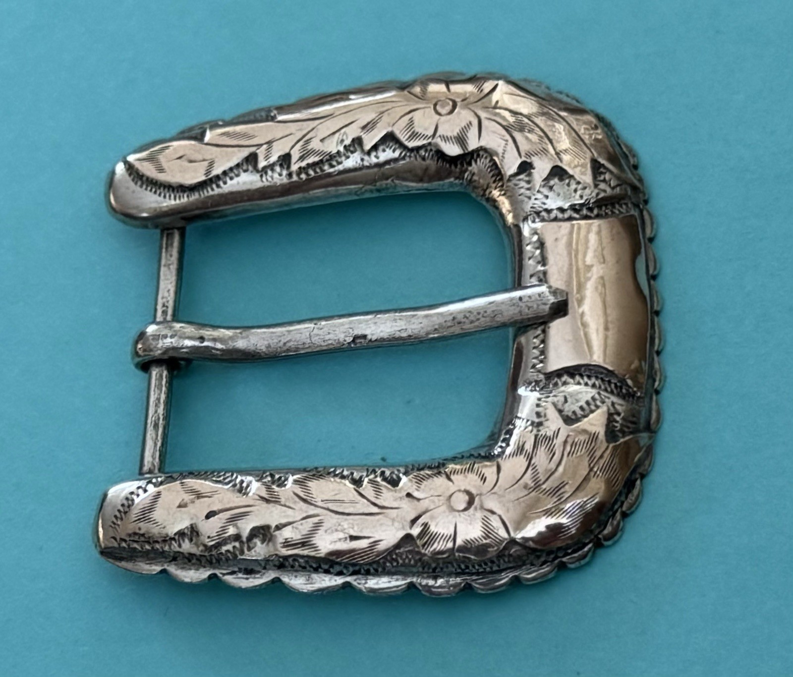 Vintage Signed GM México Sterling Silver Gold Floral 1” Fit Ranger Belt Buckle