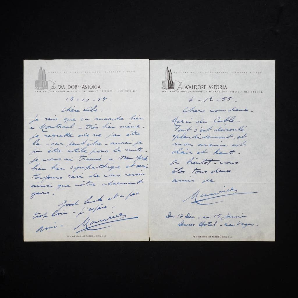 (2) Handwritten Signed Autographed Maurice Chevalier Letters to Lilo Passardiere
