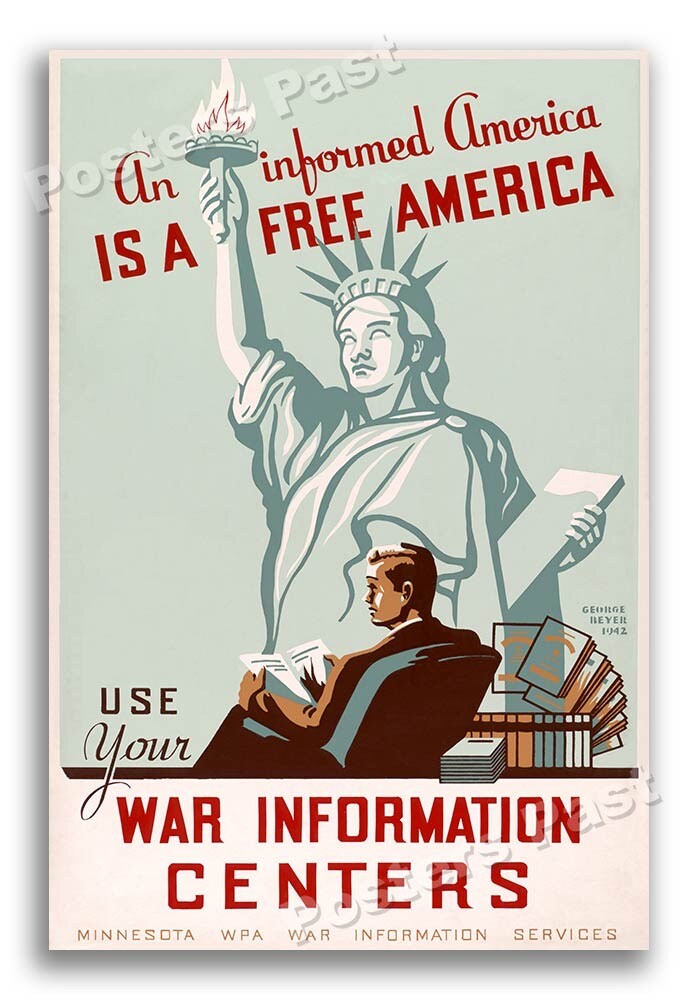 1942 An Informed America is a Free America Vintage Style WW2 Poster - 24x36