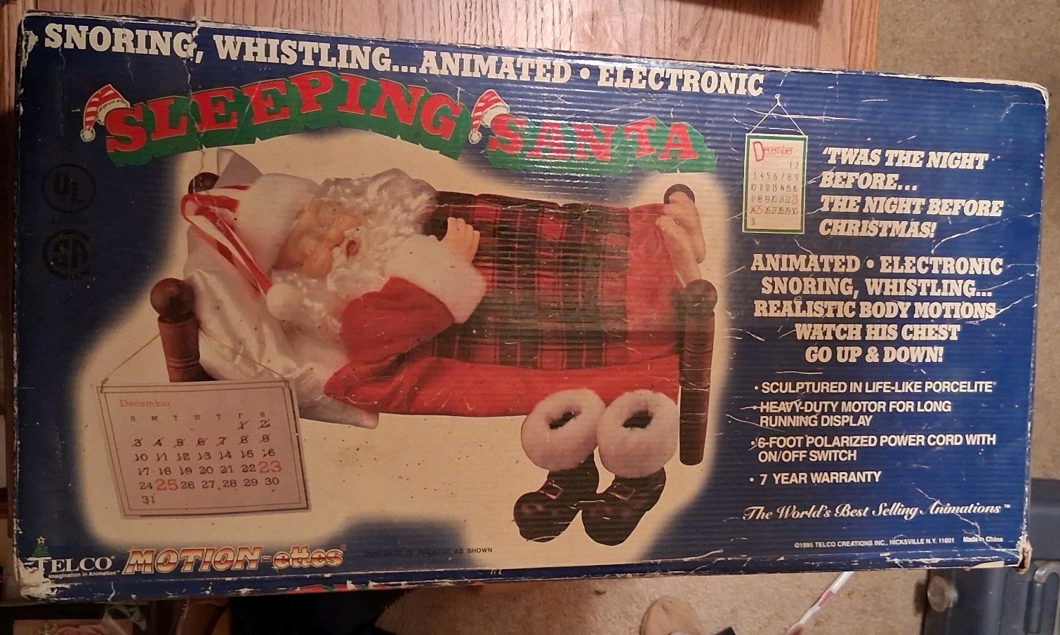 Vintage 1995 Telco Motion-ettes Sleeping Santa Animated Snoring Bed Box...