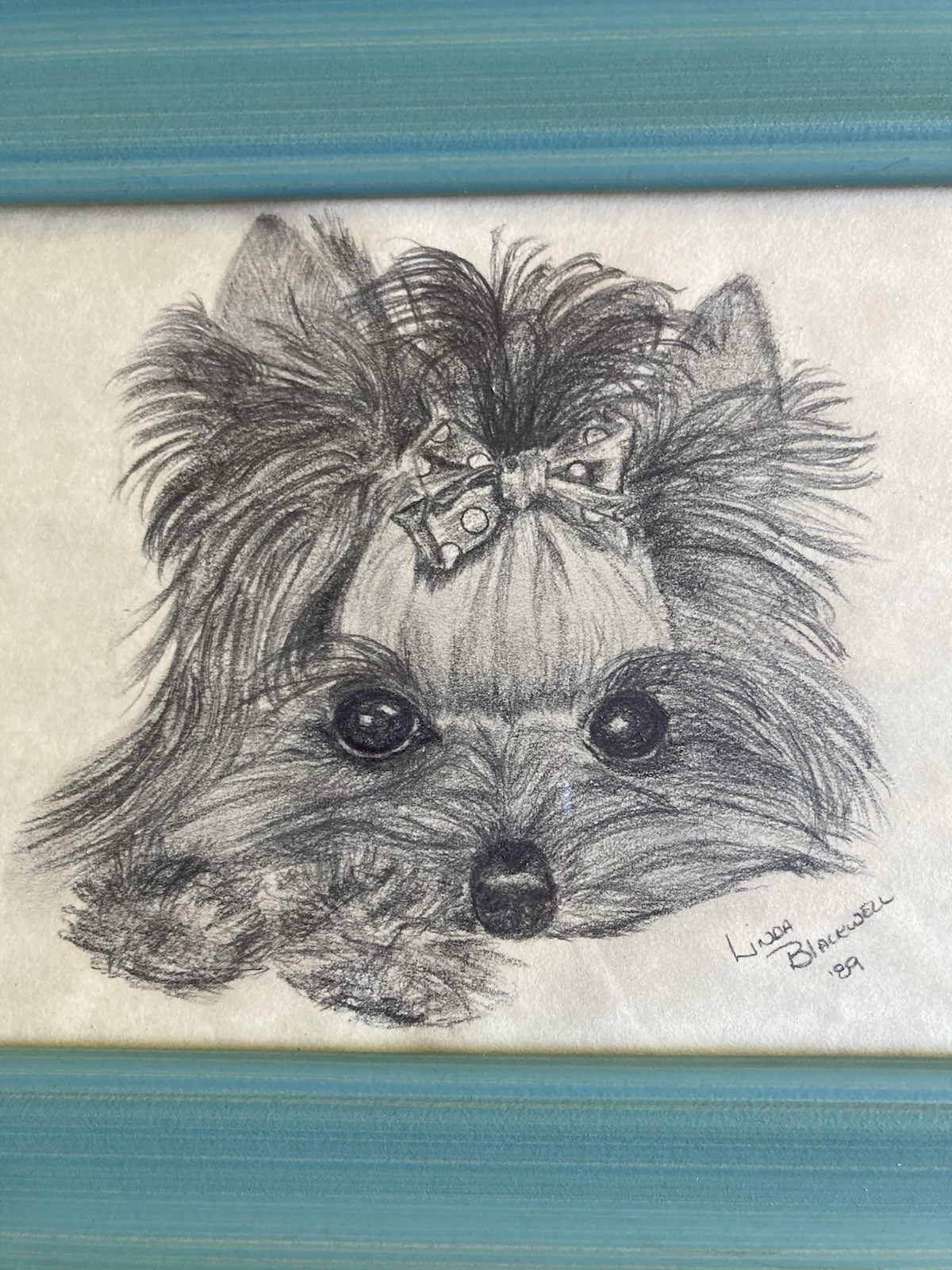 VTG Yorkshire Terrier Original Drawing Dog Art, 1989, Signed, Framed Teal, 5 X 7 VTG Yorkshire Terrier Original Drawing Dog Art, 1989, Signed, Framed Teal, 5 X 7