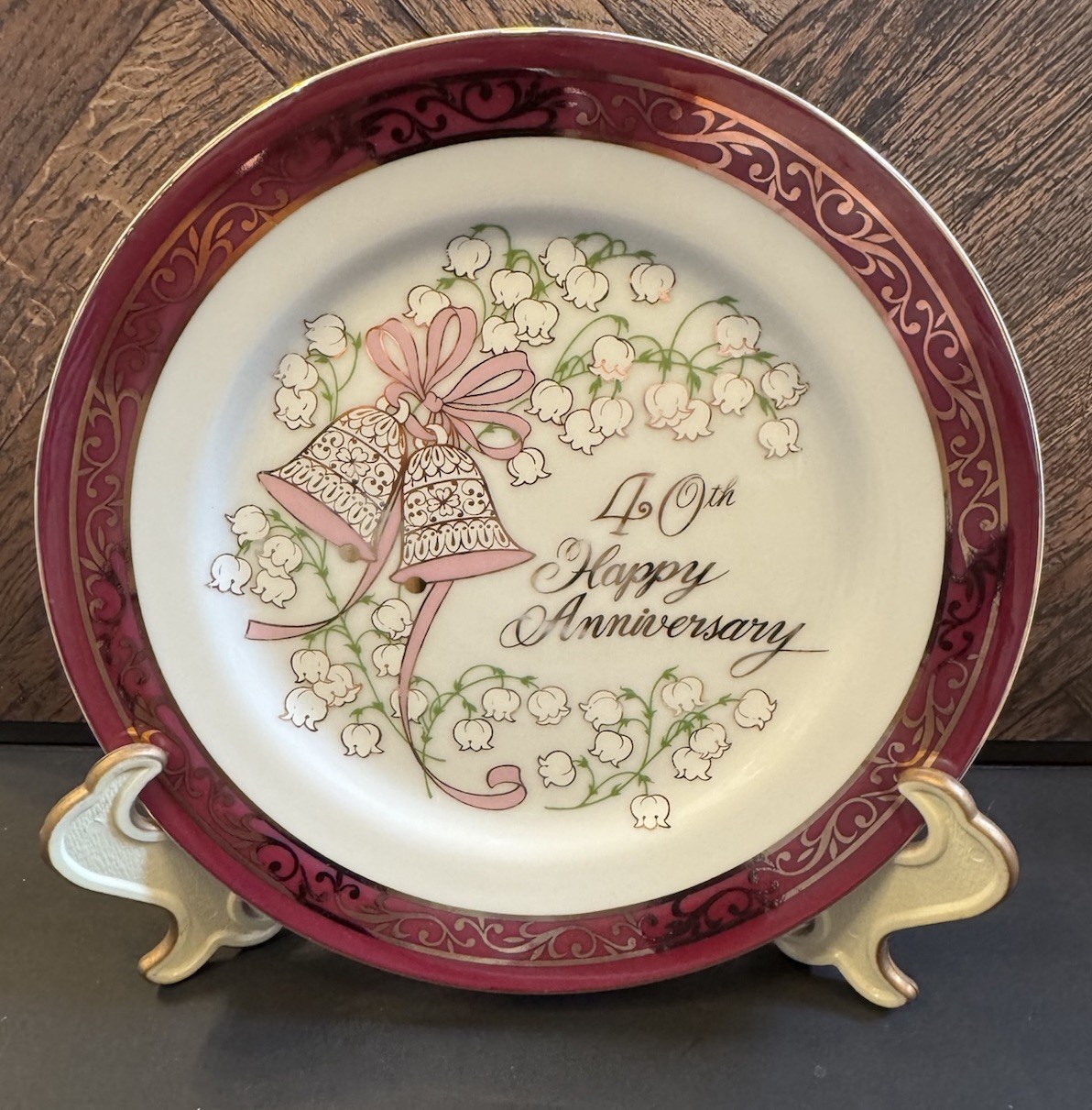 Vintage Inarco George 40th Happy Anniversary Plate Lily of the Valley Japan EUC