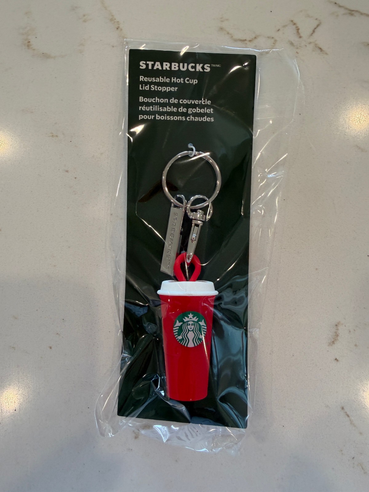 Starbucks 2025 Holiday Red Reusable Hot Cup Lid Stopper Siren Logo Key Chain New
