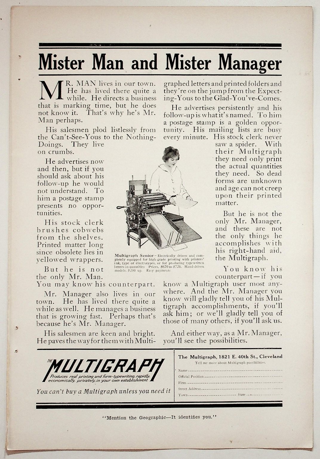 Multigraph Vintage Print Advertisement 1920s Business Printing Ad Multigraph Vintage Print Advertisement 1920s Business Printing Ad