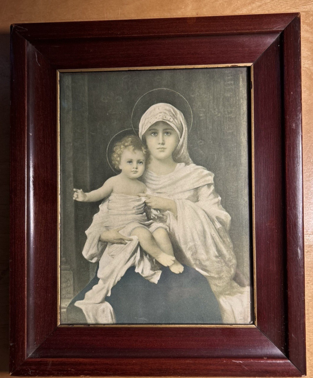 Antique Madonna & Child Framed Print Religious Art - Mary Jesus
